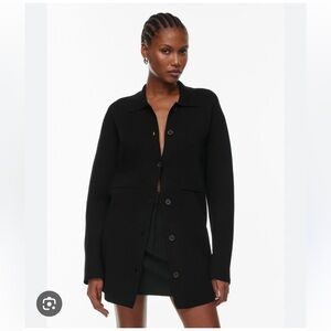 Aritzia Black Button-Front Collared Knit Cardigan